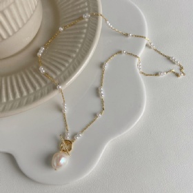 OT Buckle Pearl Station Necklace