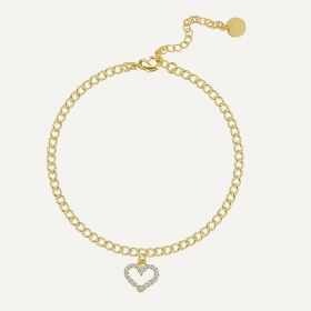 Heart Tag CZ Curb Anklet