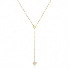 Heart Charm CZ Lariat Necklace