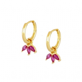 Three Leaf CZ Hoop Earrings