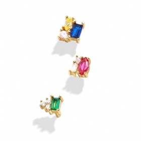 Geometric Colored Gems Studs Set