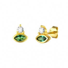 Marquise Emerald Round Diamond Studs