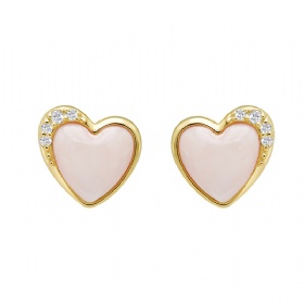 Pink Shell Diamond Heart Studs