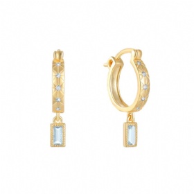 Square CZ Drop Hoop Earrings