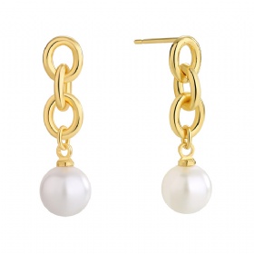 Oval Chain Pearl Dangling Earrings