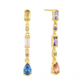 Long Tassel Geometric Colored Gems Earrings