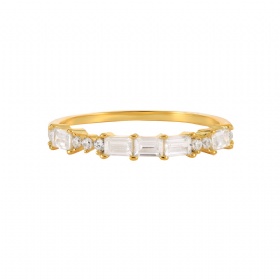 Baguette and Round Half Eternity CZ Ring