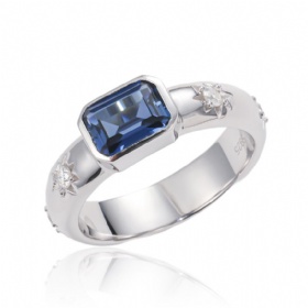 Square Sapphire Star Diamond Ring