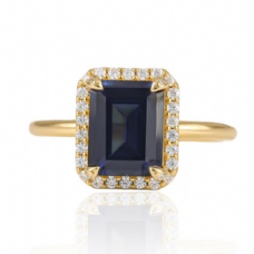 Emerald-Cut Blue Sapphire Halo Ring