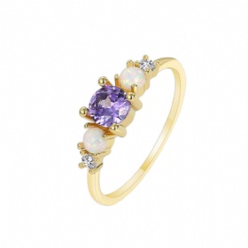 Amethyst Opal Diamond Ring