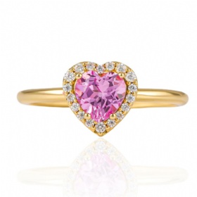 Pink Heart Tourmaline Halo CZ Ring