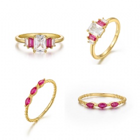 Pink Geometric Gems Ring Set