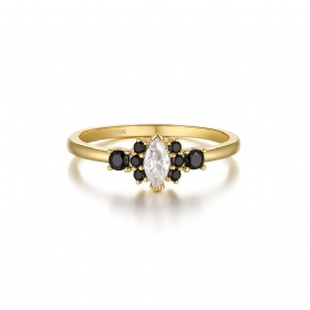 Marquise Diamond Round Black Onyx Ring