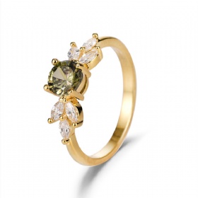 Round Peridot & Marquise CZs Ring