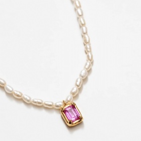 Pink Zirconia Pendant Pearl Necklace