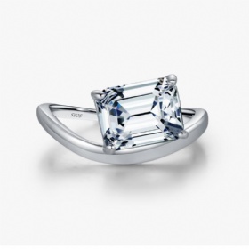 Emerald Cut Diamond Solitaire Wave Ring