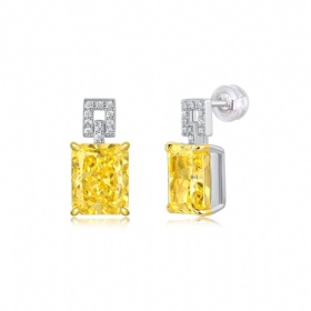 Square Ice Cut Yellow Diamond Earrings