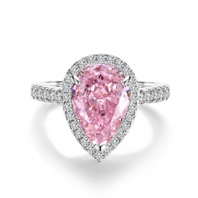 Teardrop Pink Diamond Halo Ring