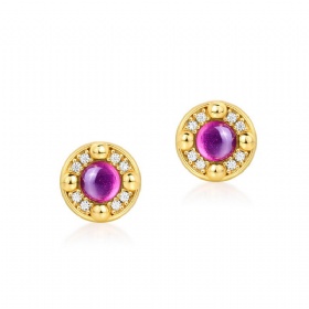 Round Amethyst Halo Studs