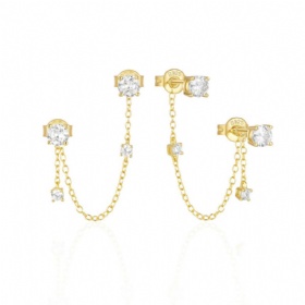 Double Stud Chain Earrings With Diamonds