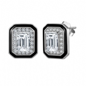 Emerald Cut CZ Halo Studs