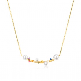 Curved Bar Colored CZ Pearl Necklace