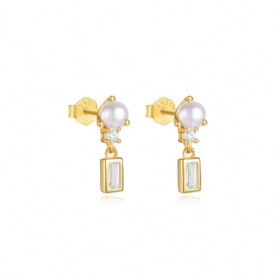 Pearl Square CZ Dangling Earrings