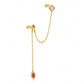 Double Pierced Ear Chain Colorful CZ Earrings