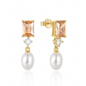 Square CZ Pearl Drop Earrings