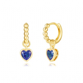 Heart Sapphire Dangling Hoop Earrings