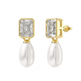 Emerald Cut CZ Pearl Drop Earrings