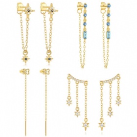 Tassel Chain CZ Earring Set