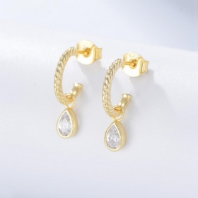 Teardrop Diamond Twist C-Shaped Earrings