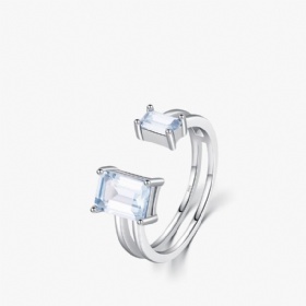 Rectangle Aquamarine Adjustable Ring