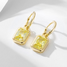 Square Citrine Drop Hoop Earrings