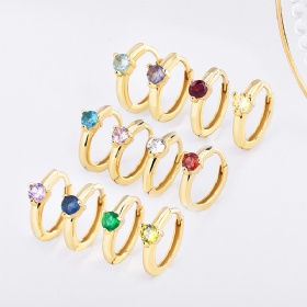 Birthstone Solitaire Hoop Earrings