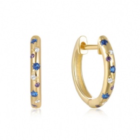 Star Moon Colorful CZ Hoop Earrings