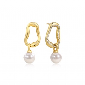 Irregular Hoop Baroque Pearl Drop Earrings