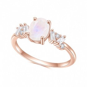 Oval Moonstone Ring with CZs