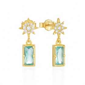 Starburst Blue Square Gems Earrings