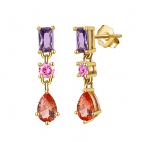 Geometric Colorful CZ Drop Earrings