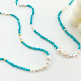 Turquoise Pearl Bead Necklace