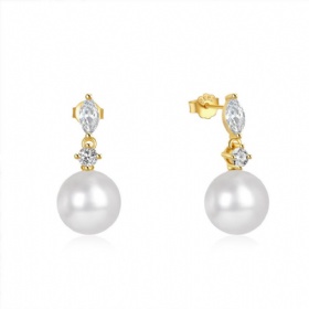 Geometric Diamond Pearl Dangling Earrings