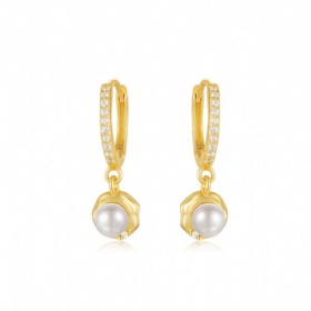 Pearl Drop CZ Hoop Earrings