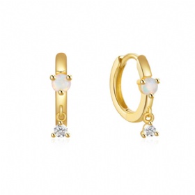 Opal Diamond Dangling Hoop Earrings