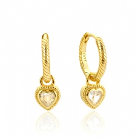 Heart CZ Dangling Twisted Hoop Earrings