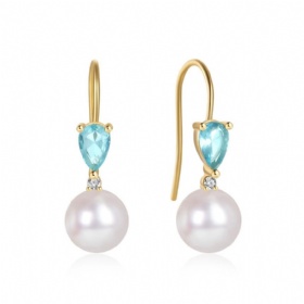 Teardrop Aquamarine Pearl Hook Earrings