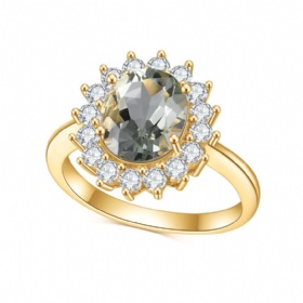 Oval Grey Diamond Halo Ring