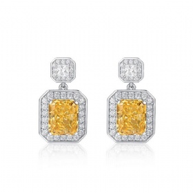 Square Citrine Halo Dangling Earrings