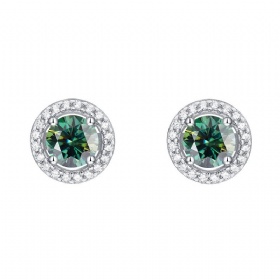 Emerald Moissanite Halo Studs